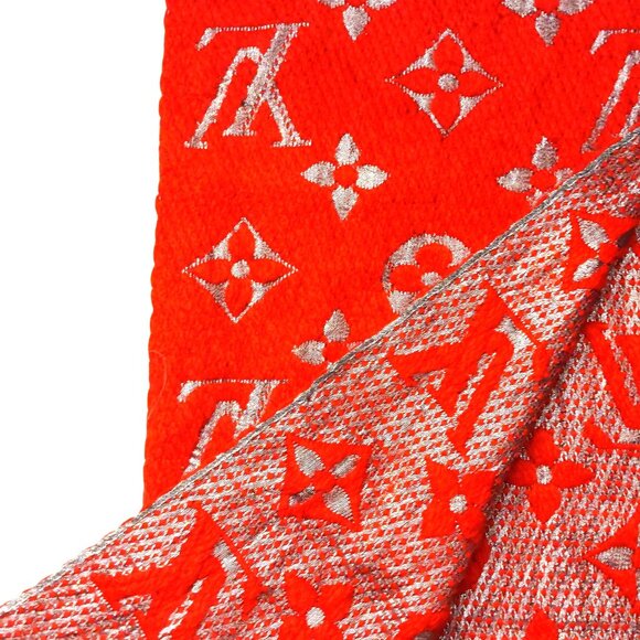LOUIS VUITTON LV Classic Vintage Red & Metallic Silver Monogram Scarf VWT - Picture 6 of 14